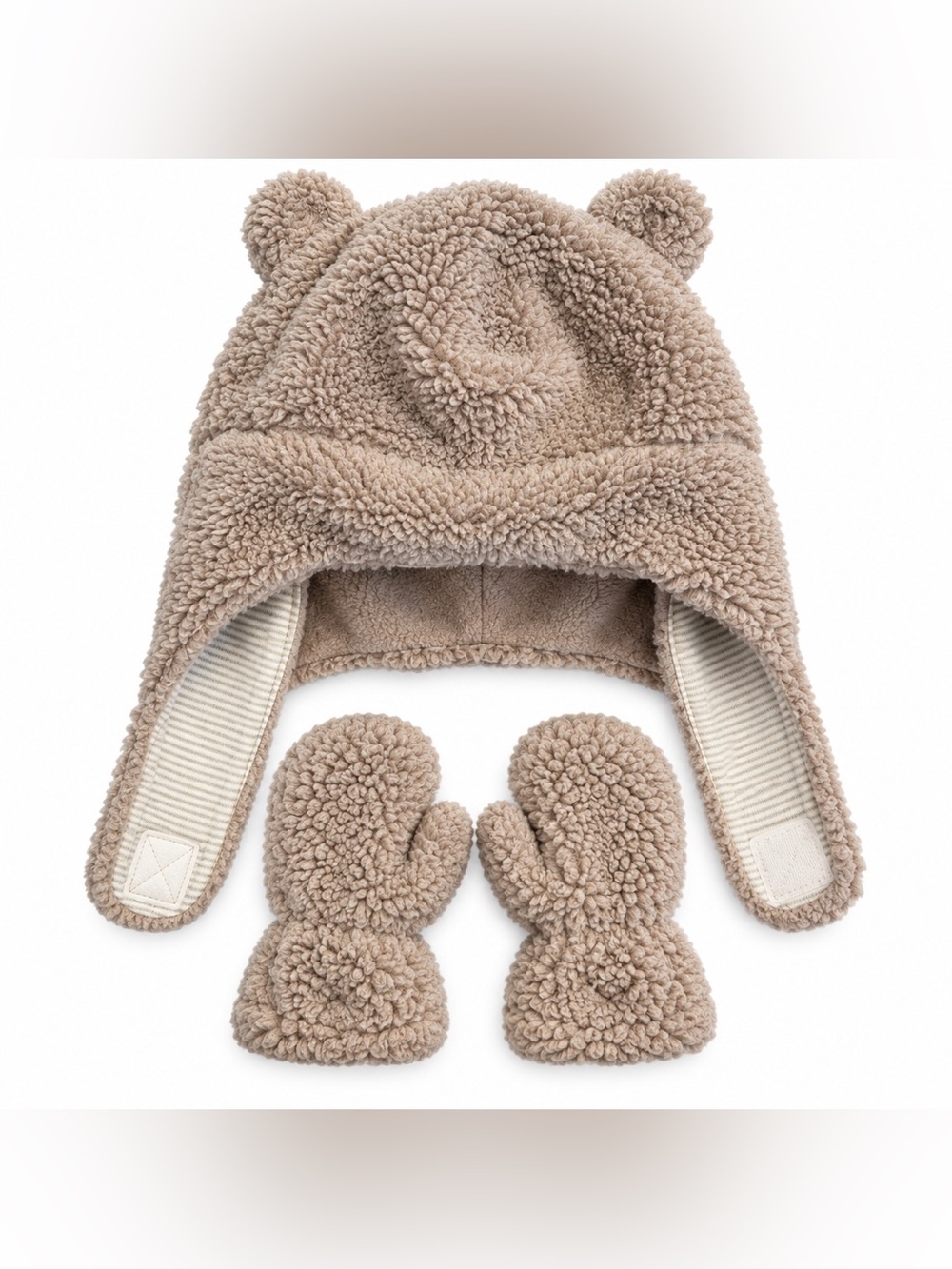 Carter's Baby Toddler Fleece Bear Ear Trapper Hat Mittens Set 12-24M